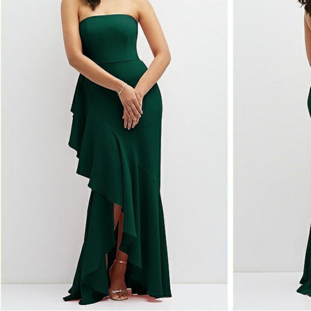 Strapless Dark Green Ruffle Evening Dress